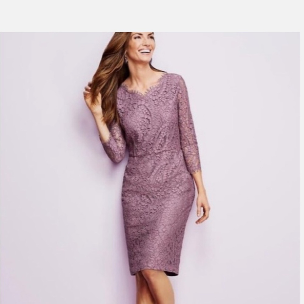Talbots Mauve Lace Sheath cocktail/wedding Midi Dress